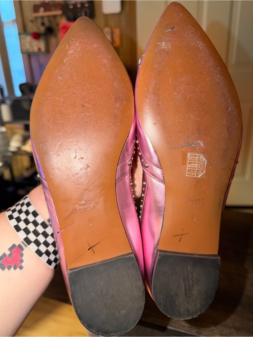 Coach Metallic Pink Studded Pointed Toe Women’s Flats size 9 - Picture 5 of 5